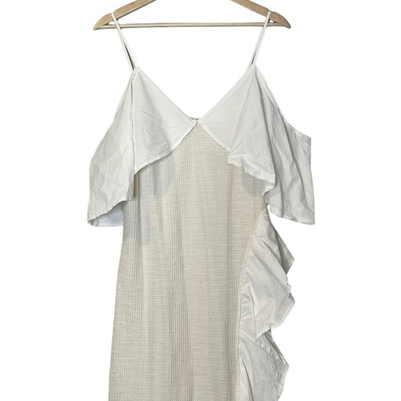 Zara Rustic Ruffled Knit Midi Dress Size M Mixed Media Gauze Flutter White Boho - Picture 4 of 14